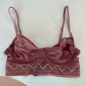 Pink satin and lace bra